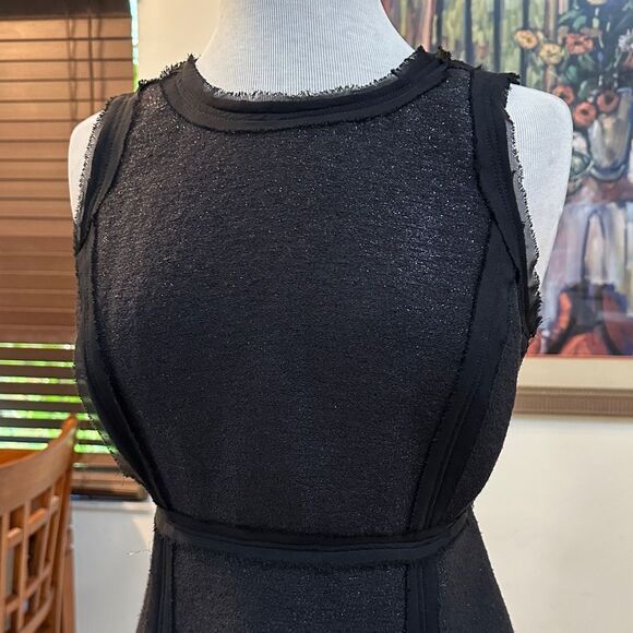 Michael Kors Black Tweed Fringe Shimmer Sleeveless Dress Size 6 - Picture 3 of 11